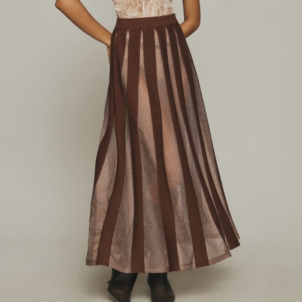 by Anthropologie Sheer Pleated Maxi Skirt Shimmer Brown